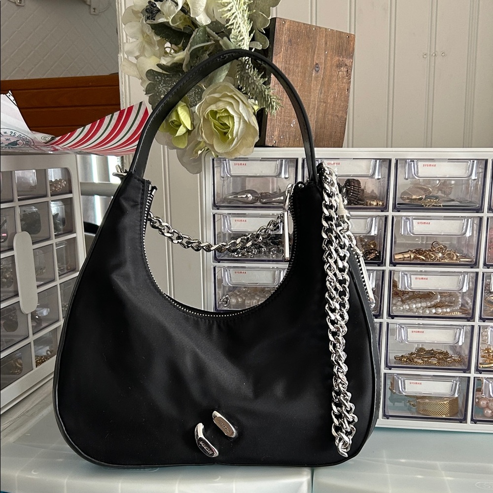 Rebecca Minkoff Black Shoulder Bag with Silver Chain